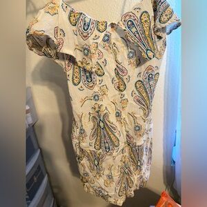 Paisley Print Off-Shoulder Romper with pockets